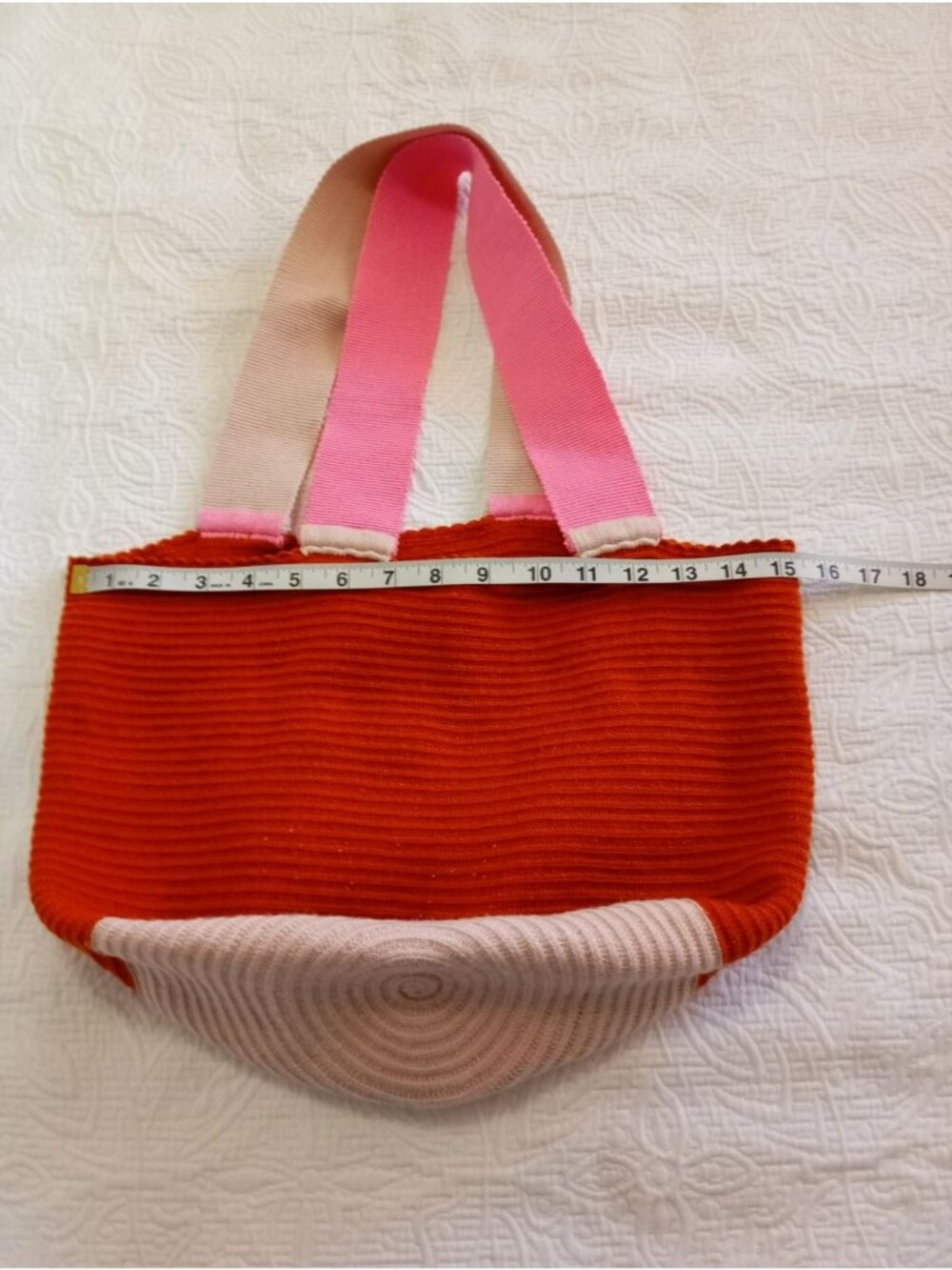 Sophie Anderson Handmade Knit Tote Bag Orange & Pink Width Lightweight & Durable - Picture 7 of 9